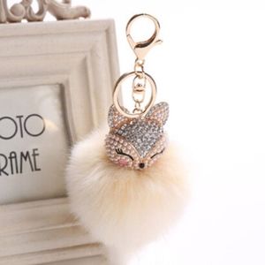 Rhinestone Fox Furry Pom Pom Pearl Keychain Purse